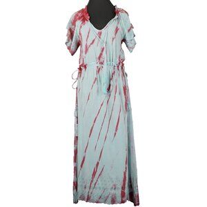 Raga Dress Sz XS Blue Pink Tie Dye Maxi Drawstring Waist 100% Viscose Dress